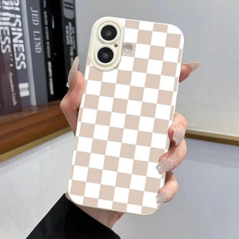 Apple iPhone Phone Case Beige Checkerboard Plaid Pattern Ivory TPU Case - Picture 2 of 3